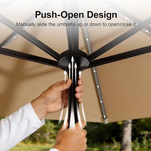 Patio Umbrella 9FT Solar Lights Push Up Outdoor Market Umbrella Red