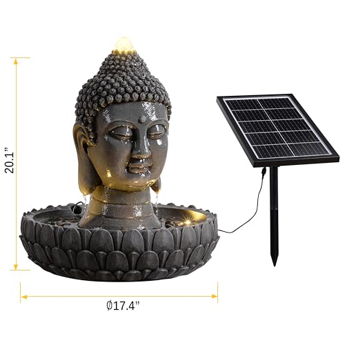 Solar Powered Buddha Statue Water Fountain Outdoor