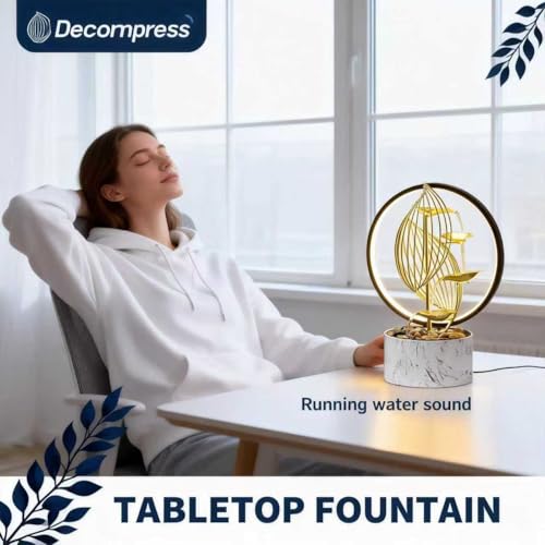 Qingyinge 15'' H Large Golden Tabletop Water Fountain with Led Light for Indoor Meditation Yoga Spa Room Decor