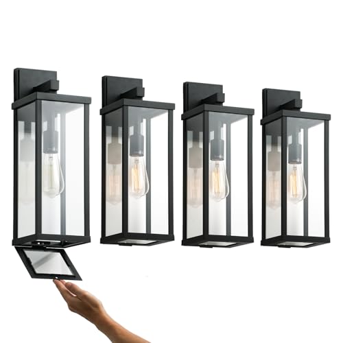18" Classic Outdoor Wall Sconce 1 Light in Matte Black Rectangular Metal Frame and Clear Glass Shade Waterproof Porch Light Patio Light Pack of 4 (4 Count)