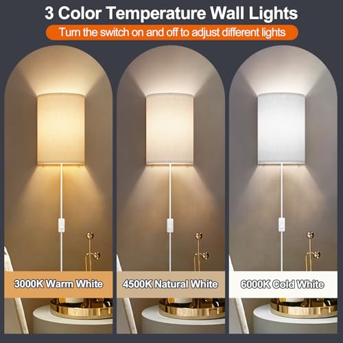 Plug in Wall Sconces Set of Two Wall Lights with On (2 Count)