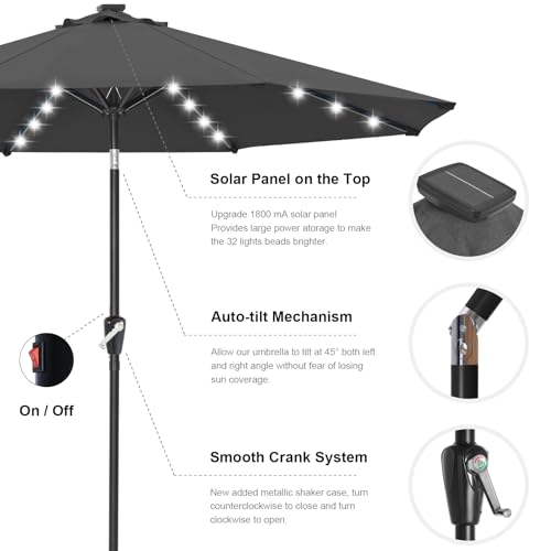 Solar Led Patio Umbrella with 32 Lights 11FT
