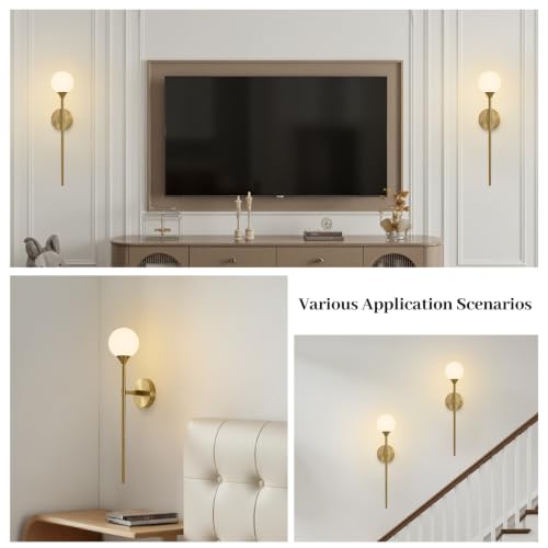 Single Gold Globe Glass Wall Sconce with Milk White Glass Shade