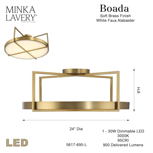 5617-695-L Boada LED Semi-Flush, 1-Light, 30 Total Watts, 24-in H x 9-in W, Soft Brass