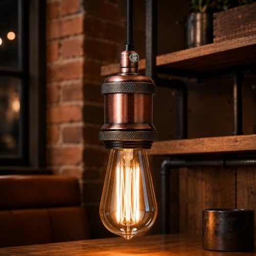 E26 Lamp Holder Socket Copper Metal Vintage Edison Bulb Holder IP20 Hardwired Medium Base Fitting for Pendant Wall Table Lamps DIY Indoor Lighting (2 Count)