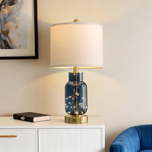 22" Glass Table Lamps Set of 2 with LED Nightlight for Bedroom (2 Count)