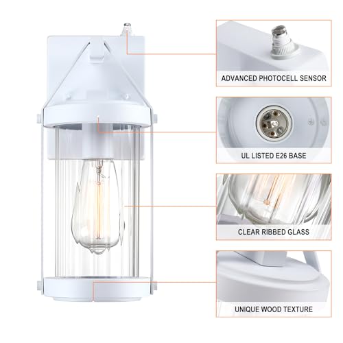 Dusk Dawn Sensor Outdoor Wall Sconce White Exterior Porch Lantern