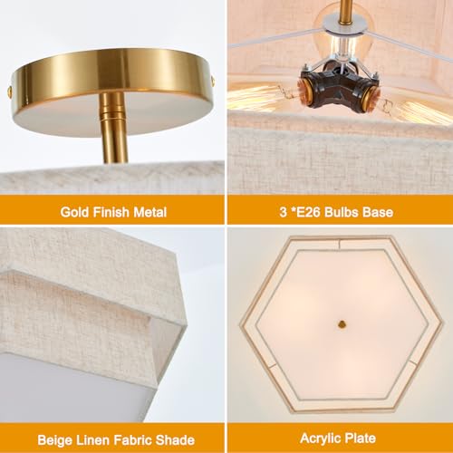 18" Large Gold Semi Flush Mount Ceiling Light
