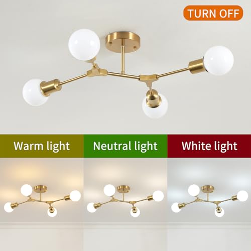 Modern Mid Century Gold Sputnik Ceiling Light Fixture Chandelier