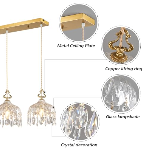3 Light Pendant Light Fixtures Brass Vintage Glass Pendant Lights Crystal Hanging Light Fixtures (3 Count)