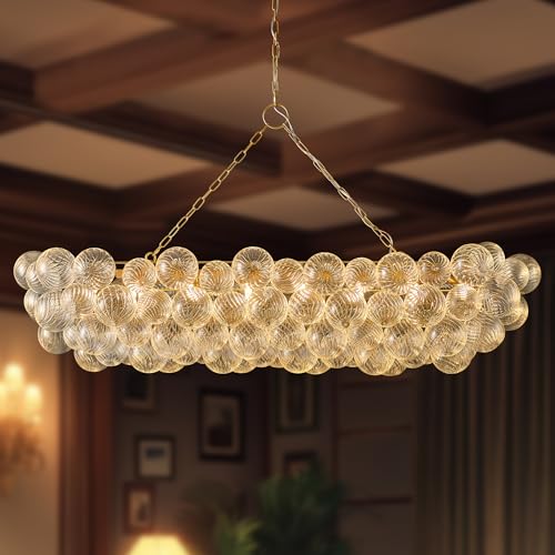 63 Inch Moden Gold Chandelier with 14 Bubble Lights