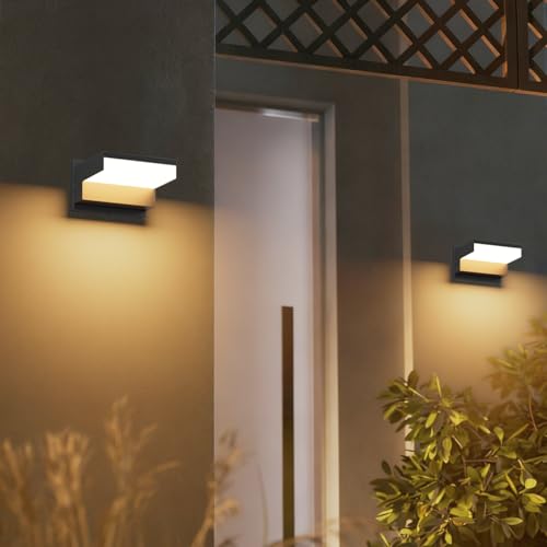 2 Pack Modern Outdoor Wall Light 3000K Aluminum LED Exterior Wall Sconces IP65 Waterproof for Patio Porch (2 Count)