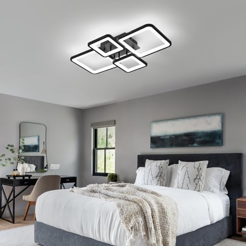 Modern LED Ceiling Lights Fixture Dimmable Flush Mount Black Acrylic 4