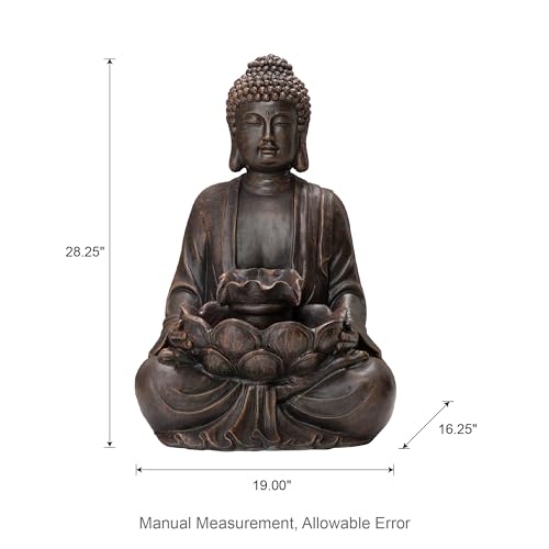 Zen Style Meditating Buddha Statue Fountain Polyresin Outdoor Decoration with Pump and LED Light