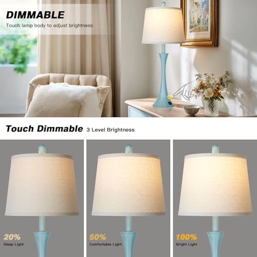 Blue Metal Table Lamp Set of 2 with USB C+A Ports (2 Count)