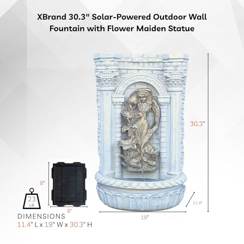 30.3" Solar Powered Wall Fountain with Gold Flower Maiden Statue