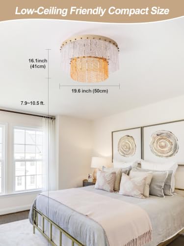 20" Gold Fandelier Ceiling Fan with Light (Flush Mount Fandelier)