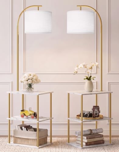Floor Lamp with Table 2 (Marble White+gold)