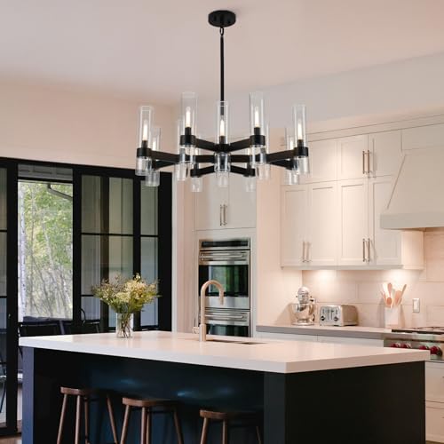 12 Light Black Farmhouse Chandeliers for Dining Room Light Fixture 34"