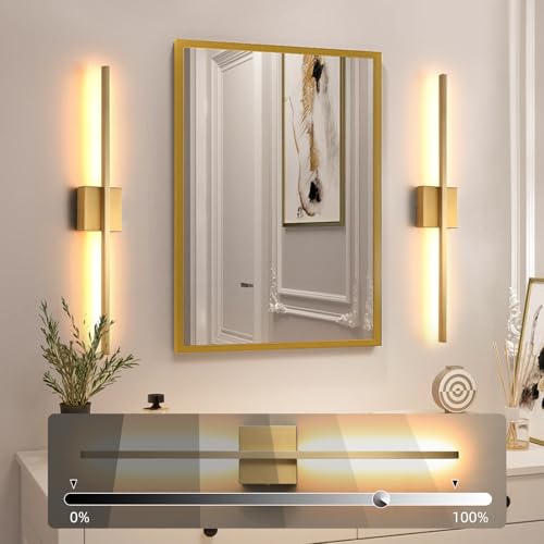 Gold Wall Sconces Set of Two LED Hardwired Dimmable Bedroom