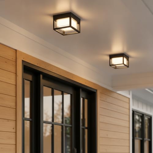 Black Square Porch LED Ceiling Flush Mount Lights