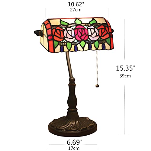 Tiffany Style Bankers Table Lamp Stained Glass Piano Desk Lamp Vintage Bedroom Bedside Lamp for Study