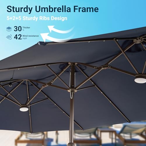 15 Ft Umbrella Outdoor Patio With Solar Lights Base