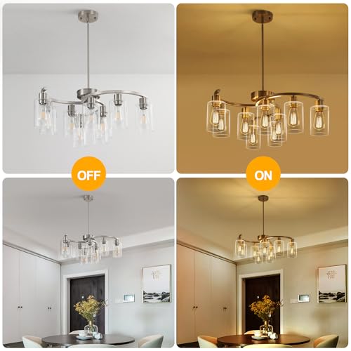 9 Light Brushed Nickel Glass Chandelier