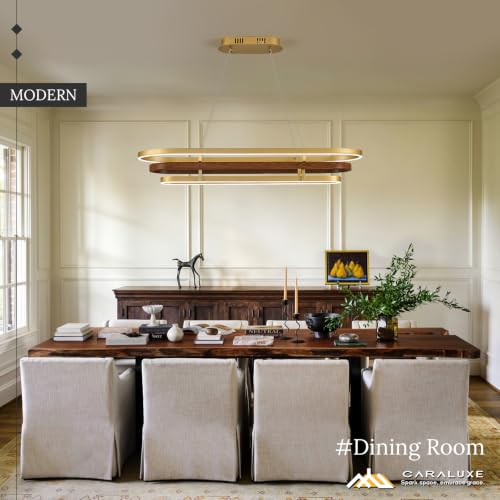 3 Ring LED Chandelier Modern Chandeliers Red Walnut Wood Gold Dimmable 39''