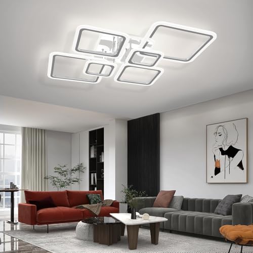 Modern LED Ceiling Lights for Bedroom 36.2'' Dimmable Square 6+1 Rings Ceiling Lights for Living Room with Remote Control 130W for Kitchen