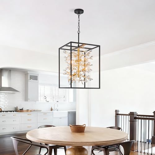 Modern Black and Gold Crystal Chandelier for Foyer Entryway