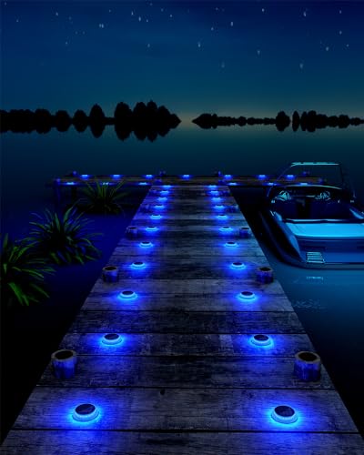 Blue Solar Driveway Lights Outside IP68 Waterproof 6 Pack Round (6 Count)