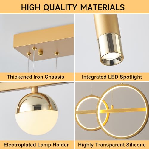 LED Gold Chandelier for Dining Room 39in Dimmable Modern Chandelier