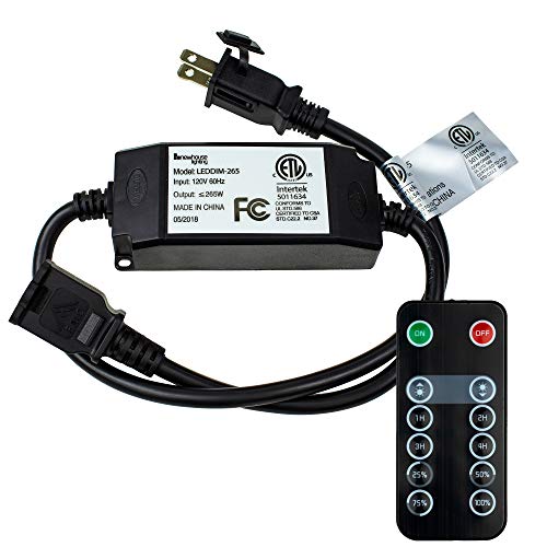 RS-NA-265W Wireless Outdoor LED String Light Dimmer Control Outlet | 265 Max Watts | 100ft Remote Range | ETL Listed, Black