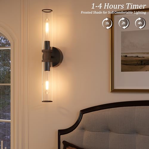 Black & Walnut Wireless Battery Operated Wall Sconces with Remote