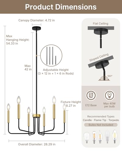 6 Light Black and Gold Chandelier