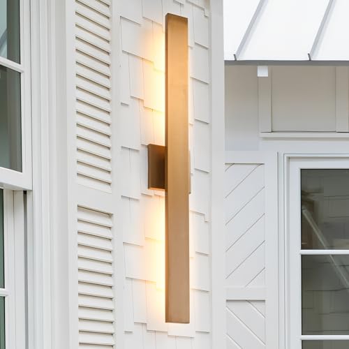 Gold LED Outdoor Wall Lights 34in Modern Exterior Light Fixture 3000K Waterproof Aluminum & Glass Outside Lights for House Front Door Patio
