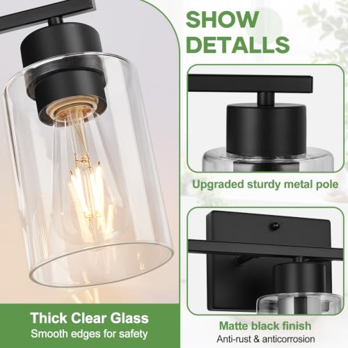 Black Bathroom Light Fixtures with Clear Glass Shades