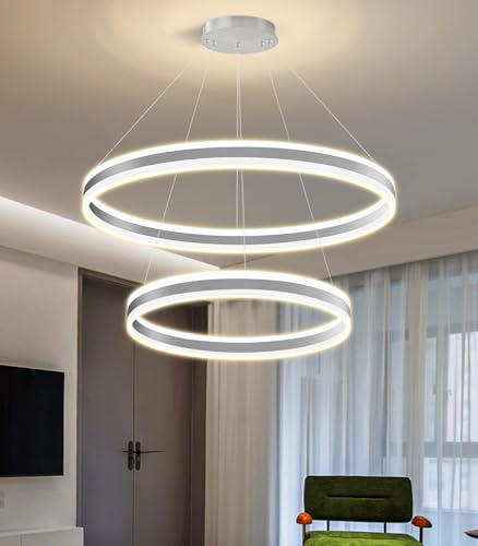 D23.6''+31.5'' Modern Ring Chandelier for Dining Room LED Dimmable Pendant Lighting High Ceiling Chandelier for Living Room Foyer Bedroom Entryway 3000K