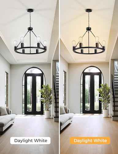 L LOHAS LED Black Farmhouse Chandeliers for Dining Room, 6-Light Wagon Wheel Chandelier Over Table, Height Adjustable, 19" Dining Room Light Fixtures, Modern Chandelier for Kitchen Island Living Room