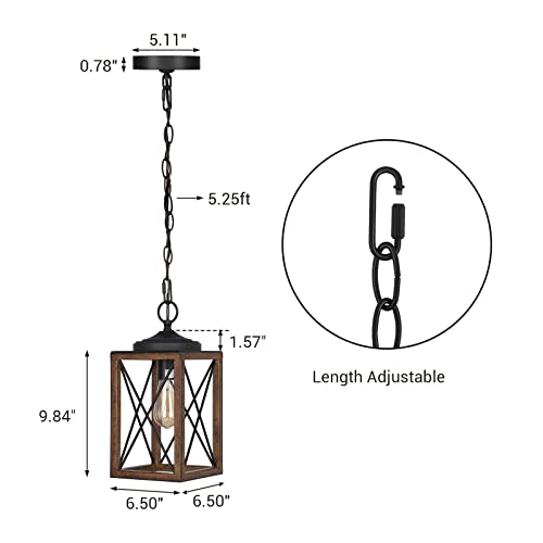 Farmhouse Pendant Light Wood Grain 63 Inch Adjustable Chain