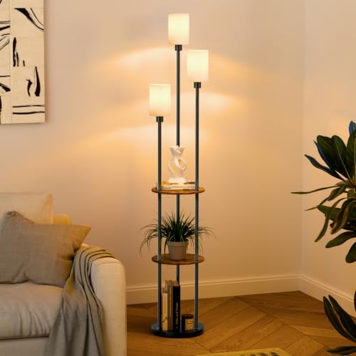 Floor Lamp with Shelves (Brown)