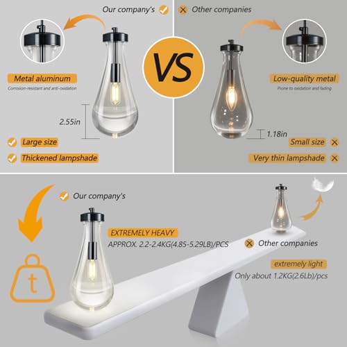 Raindrop Pendant Lights Kitchen Island Teardrop PlatingBlack Hanging Light Clear Solid Glass Pendant Light Modern Chandeliers for Dining Room Porch Corridor Living Room