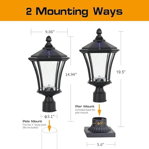 Solar Post Lights Dusk to Dawn Outdoor Solar Lamps with Pier Mount Base