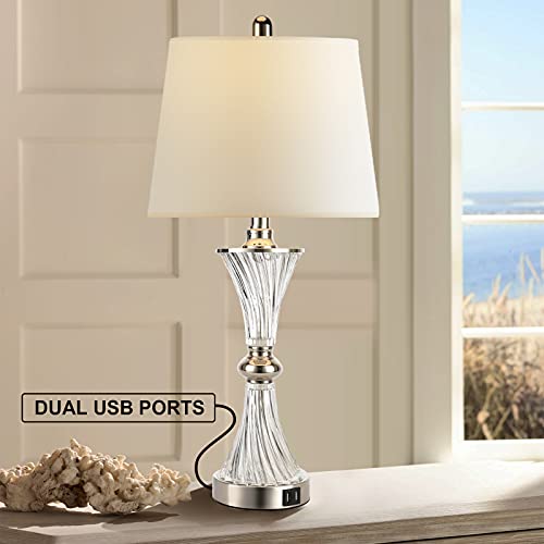 Touch Control Table Lamp for Bedrooms 3 Way Dimmable White Drum Shade Modern Bedsides Nightstand lamp Set of 2 with 2 USB Charging Port