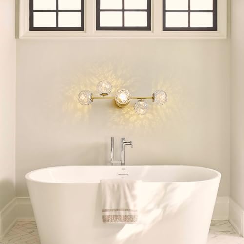 LED Brushed Gold Modern Hammered Glass Globe Bathroom Vanity Light