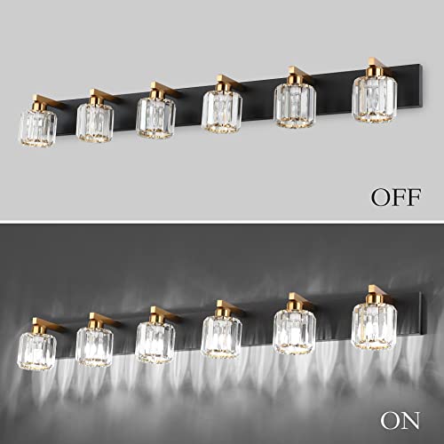 Bathroom Light Fixtures Crystal Vanity Light Black and Gold 6 Lights Vanity Lighting Fixtures