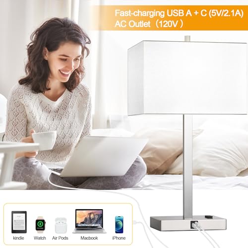 21" Set of 2 Touch Control Table Lamps with 2 USB & AC Outlets (2 Count)