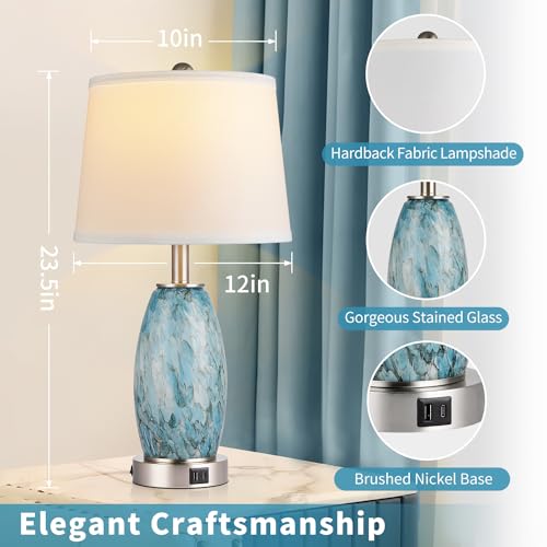 23.5" Coastal Modern Glass Table Lamp for Living Room Bedroom