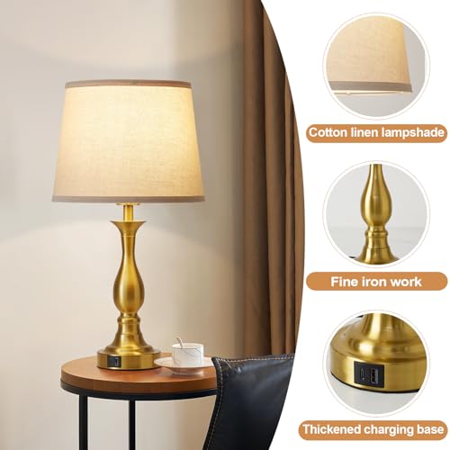 Bedside Table Lamp Touch Control Bedroom Lamps with USB A and C Charging Port 3 Way Dimmable Touch Lamps for Nightstand Living Room Bedroom Dorm Home Office Reading (2 Count)